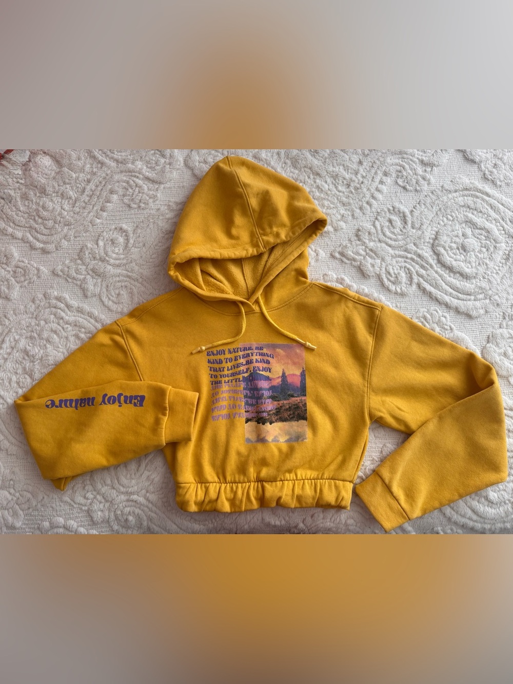 H&M Yellow Graphic Hoodie Sweatshirt